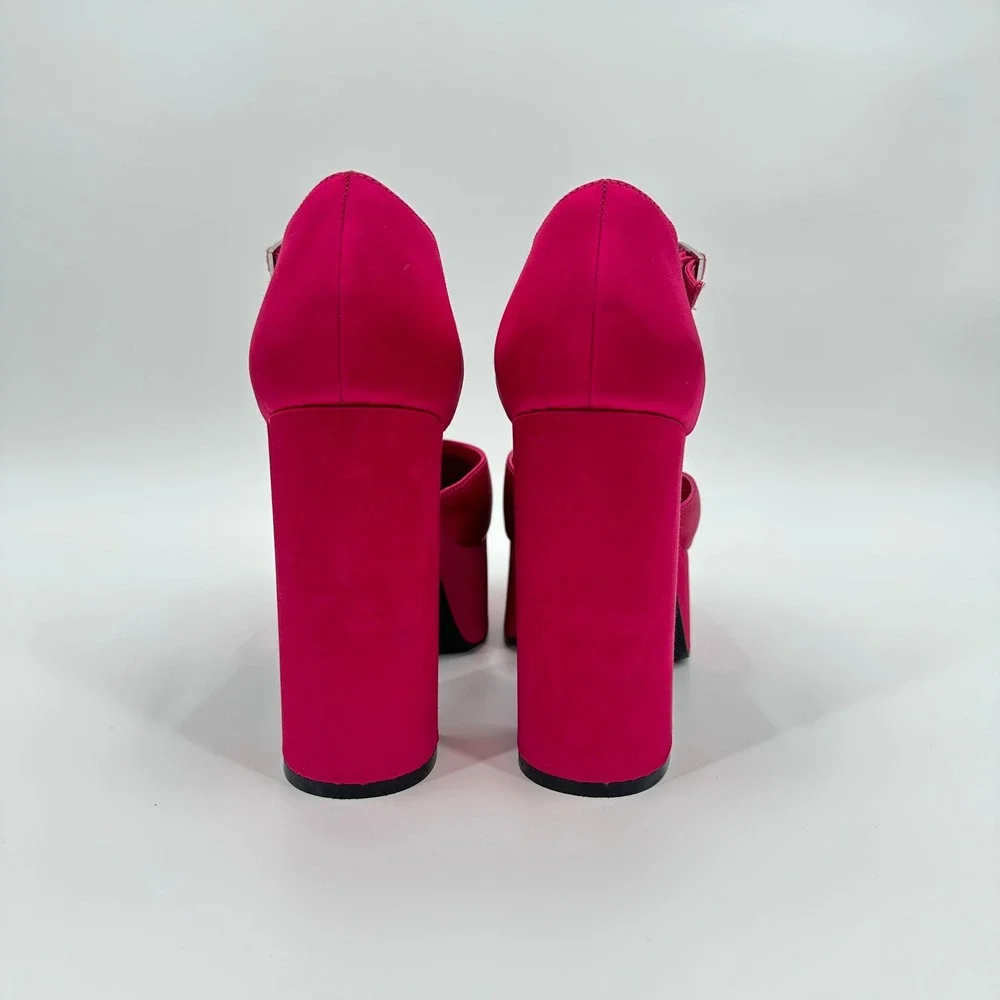 Jeffrey Campbell Over N Out Fuchsia Pink Satin Platform Mary Jane Heels Size 9